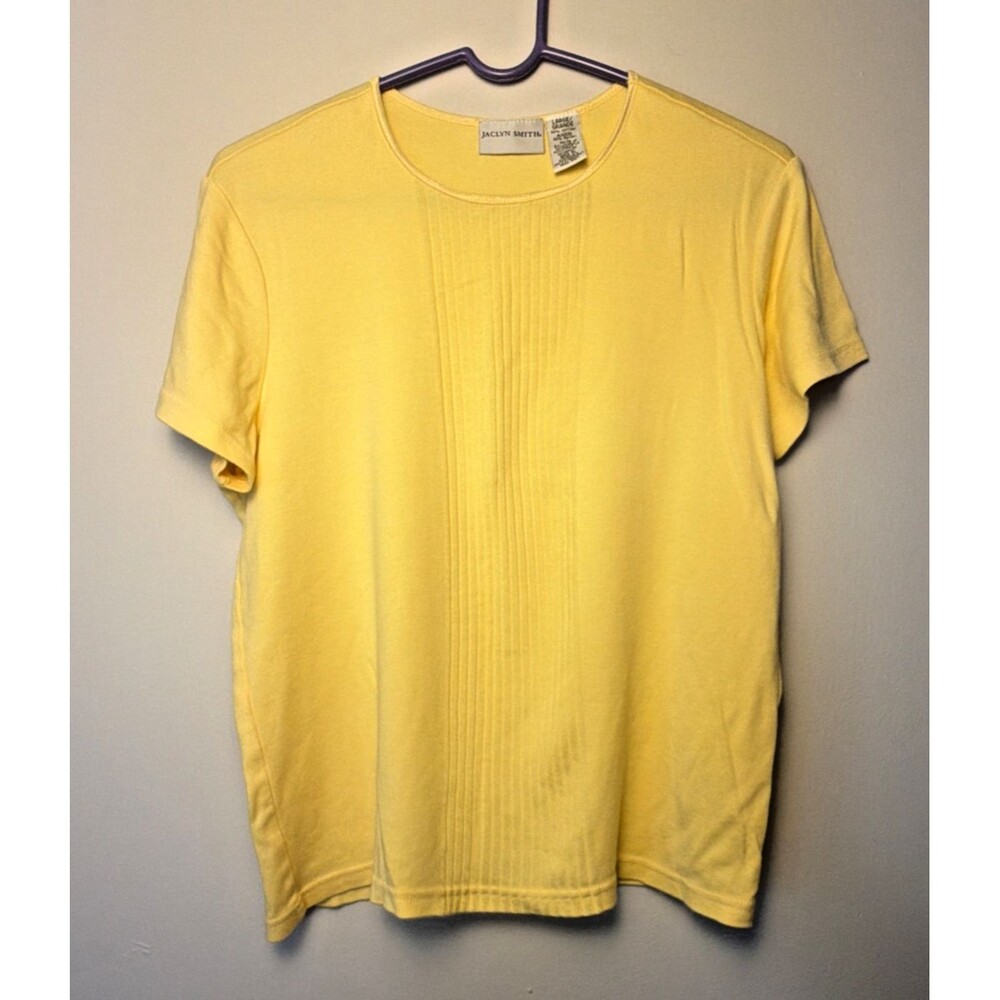 Vintage 90s Jaclyn Smith Pastel Yellow Pintuck Pleat Knit Top Coquette Cottage L